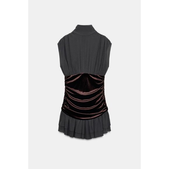 ZARA SHORT DRESS WITH VELVET AND RUFFLES - Picture 3 of 5